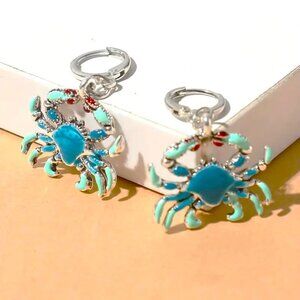 lue Crab Earrings Enamel Dangle Drop Pendant Vacation Beach Boho Y2K Reef Ocean